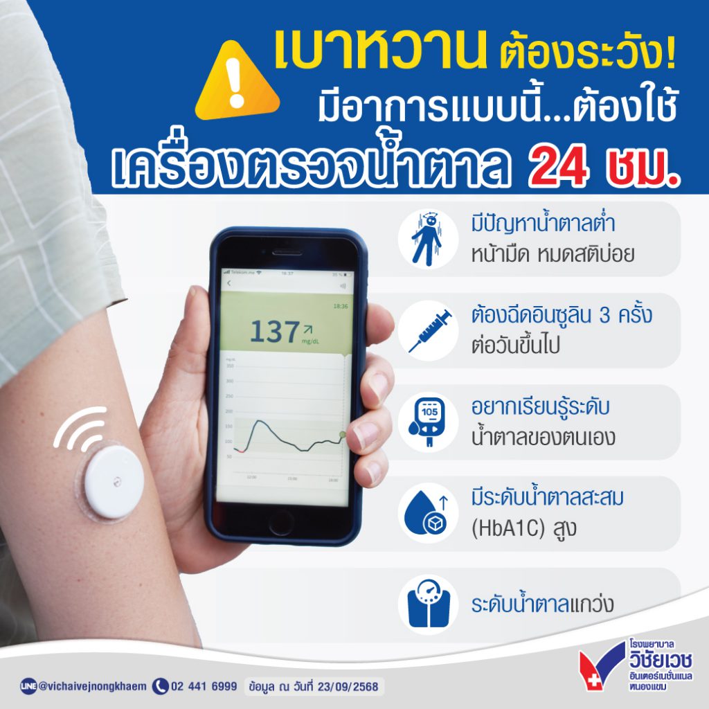 เบาหวานต้องระวัง มีอาการแบบนี้ เครื่องตรวจน้ำตาลแบบต่อเนื่อง 24 ชั่วโมง